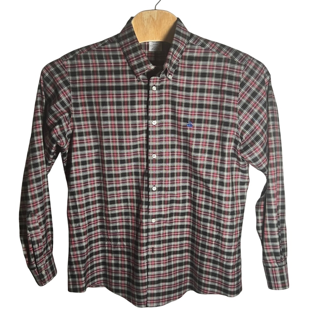 Brooks Brothers Button Down Mens L Black Red Plaid Regent Non-Iron Supima Cotton - Picture 3 of 7